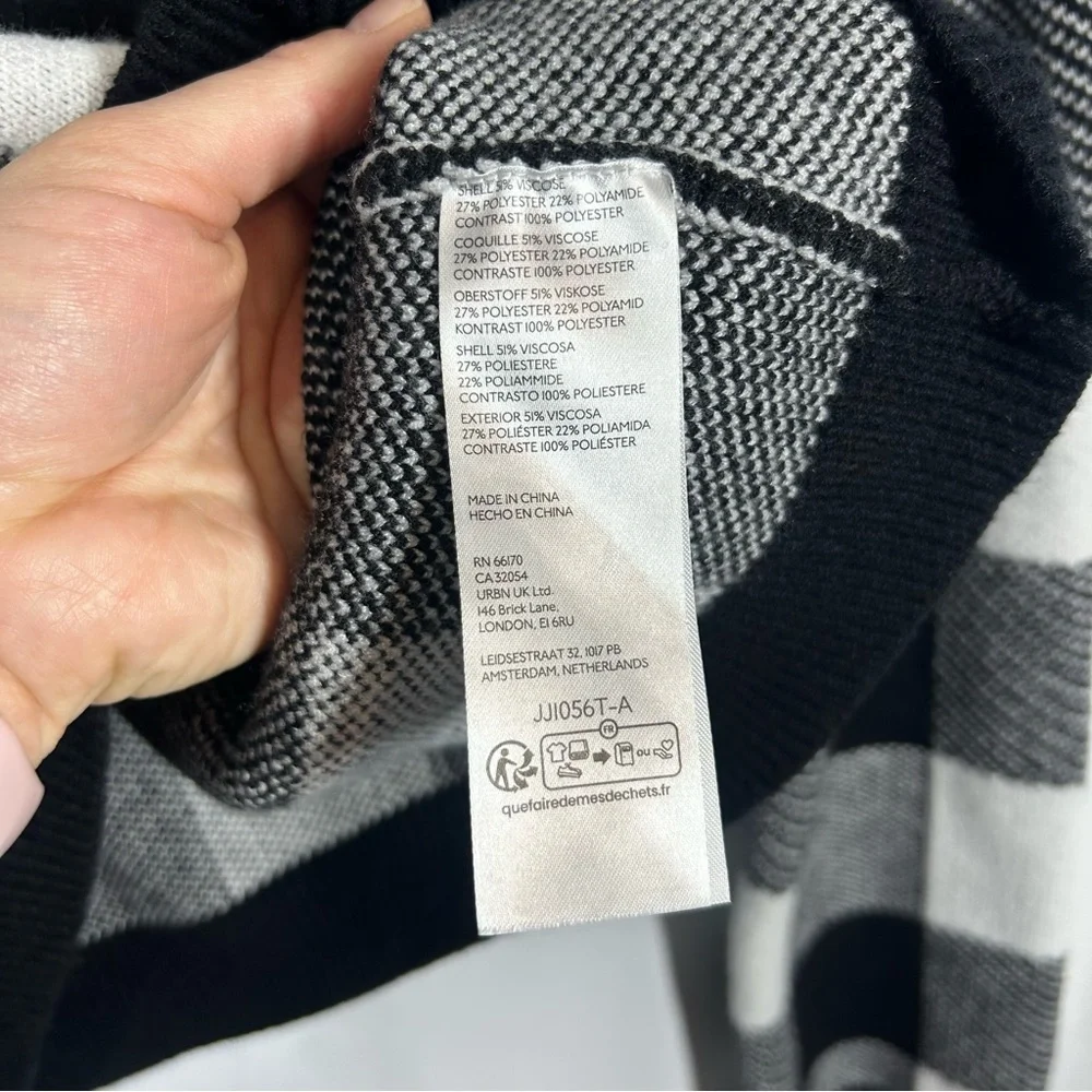 Anthropologie | Plaid Ruffle Collar Pullover Sweater Black White Women’s Size L - Picture 11 of 14
